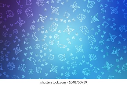 Light Pink, Blue vector cover with cuisine gourmet. Fast Food on blurred abstract background with colorful gradient. Pattern for ads of breakfast, lunch, dinner.