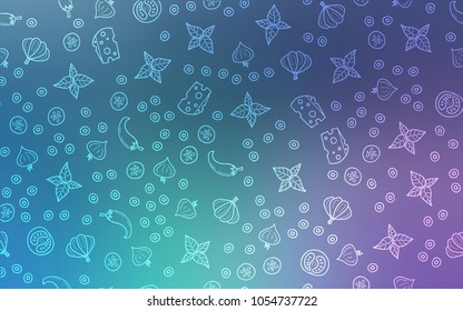 Light Pink, Blue vector cover with cuisine gourmet. Beautiful colored illustration with food in doodle style. Doodle design for your business advert of cafes.