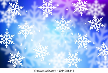 Light Pink, Blue vector cover with beautiful snowflakes. Blurred decorative design in xmas style with snow. The pattern can be used for new year leaflets.