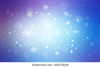 Light Pink, Blue vector cover with beautiful snowflakes. Blurred decorative design in xmas style with snow. New year design for your ad, poster, banner.