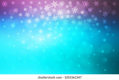Light Pink, Blue vector cover with beautiful snowflakes. Blurred decorative design in xmas style with snow. The pattern can be used for new year leaflets.