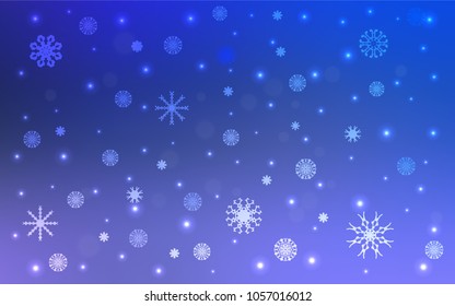 Light Pink, Blue vector cover with beautiful snowflakes. Snow on blurred abstract background with gradient. New year design for your ad, poster, banner.