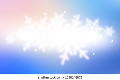 Light Pink, Blue vector cover with beautiful snowflakes. Blurred decorative design in xmas style with snow. The template can be used as a new year background.