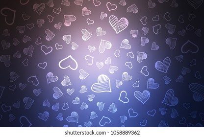Light Pink, Blue vector cover with Shining hearts. Decorative shining illustration with hearts on abstract template. Pattern for carnival, festival romantic leaflets.