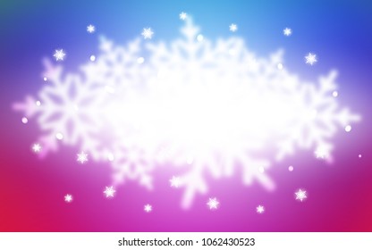 Light Pink, Blue vector cover with beautiful snowflakes. Decorative shining illustration with snow on abstract template. The pattern can be used for year new  websites.