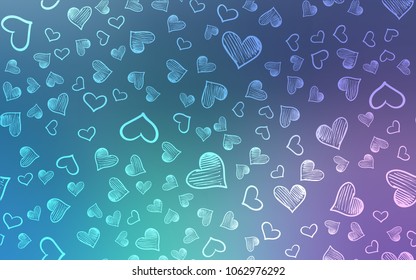 Light Pink, Blue vector cover with Shining hearts. Beautiful colored illustration with hearts in celebration style. Beautiful design for your business advert of anniversary.