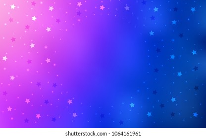 Light Pink, Blue vector cover with small and big stars. Glitter abstract illustration with colored stars. Best design for your ad, poster, banner.