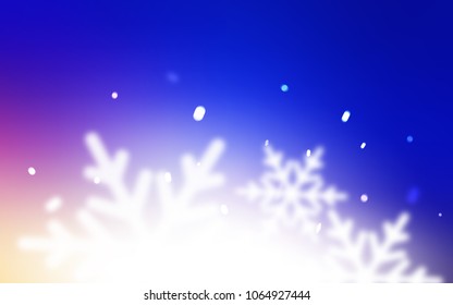 Light Pink, Blue vector cover with beautiful snowflakes. Snow on blurred abstract background with gradient. New year design for your ad, poster, banner.