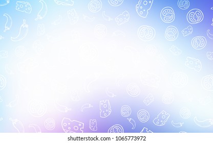 Light Pink, Blue vector cover with cuisine gourmet. Glitter abstract sketch with gourmet food. Template for meal cooking in kitchen.
