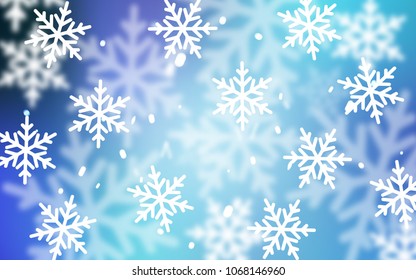 Light Pink, Blue vector cover with beautiful snowflakes. Snow on blurred abstract background with gradient. The template can be used as a new year background.