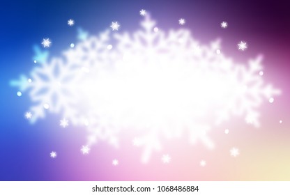 Light Pink, Blue vector cover with beautiful snowflakes. Blurred decorative design in xmas style with snow. The pattern can be used for new year ad, booklets.