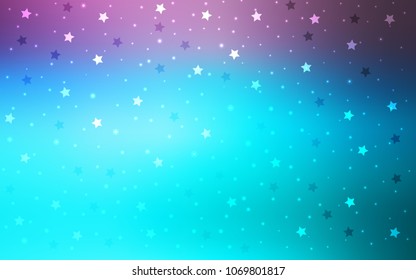 Light Pink, Blue vector cover with small and big stars. Decorative shining illustration with stars on abstract template. The pattern can be used for websites.
