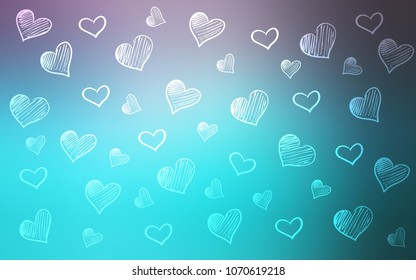 Light Pink, Blue vector cover with Shining hearts. Glitter abstract illustration with colorful hearts in romantic style. Template for Valentine's greeting postcards.