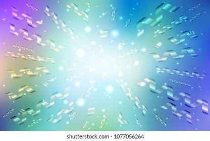 Light Pink, Blue vector cover with happy holiday ribbons. Glitter abstract illustration with colorful confetti, ribbons. New design for ad, poster, banner of your Party.