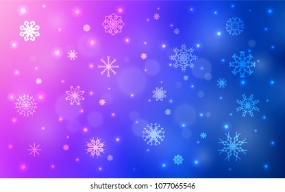 Light Pink, Blue vector cover with beautiful snowflakes. Modern geometrical abstract illustration with crystals of ice. The pattern can be used for new year ad, booklets.