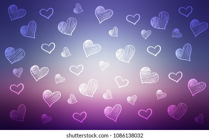 Light Pink, Blue vector cover with Shining hearts. Decorative shining illustration with hearts on abstract template. Pattern can be used for valentine's ad, booklets.