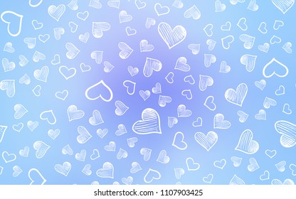Light Pink, Blue vector cover with Shining hearts. Decorative shining illustration with hearts on abstract template. Pattern for marriage gifts, congratulations.