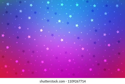 Light Pink, Blue vector cover with small and big stars. Shining colored illustration with stars. The pattern can be used for wrapping gifts.