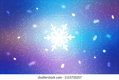 Light Pink, Blue vector cover with beautiful snowflakes. Glitter abstract illustration with crystals of ice. New year design for your ad, poster, banner.