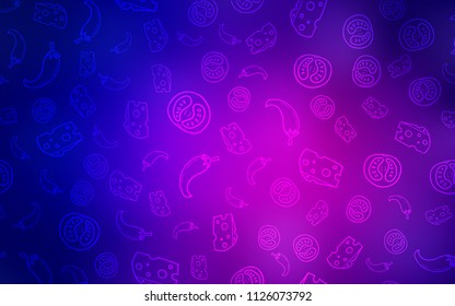 Light Pink, Blue vector cover with cuisine gourmet. Illustration with set of fresh food in doodle style. Pattern for menu of cafes, bars, restaurants.