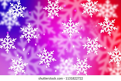 Light Pink, Blue vector cover with beautiful snowflakes. Glitter abstract illustration with crystals of ice. New year design for your business advert.