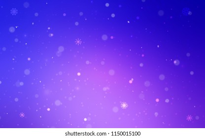 Light Pink, Blue vector cover with beautiful snowflakes. Blurred decorative design in xmas style with snow. The template can be used as a new year background.
