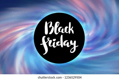 Light Pink, Blue vector cover with a black hole, nebula. Gradient colorful illustration with a black hole, stars. Backdrop for ads, leaflets of Black Friday.