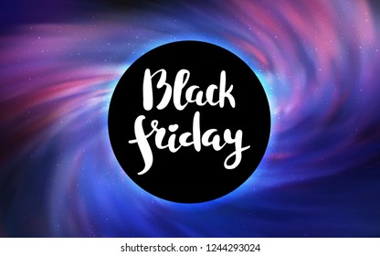 Light Pink, Blue vector cover with a black hole, nebula. Illustration with colorful milky way stars and a black hole. Template for Black Friday sales.