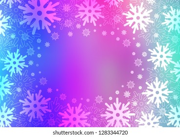 Light Pink, Blue vector cover with beautiful snowflakes. Blurred decorative design in xmas style with snow. The pattern can be used for new year leaflets.