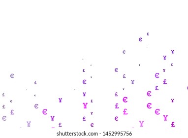 Light Pink, Blue vector cover with EUR, JPY, GBP signs. Abstract illustration with colored financial digital symbols. Template for ads of markets, loans.