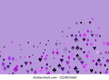 Light Pink, Blue vector cover with symbols of gamble. Colorful gradient with signs of hearts, spades, clubs, diamonds. Template for business cards of casinos.