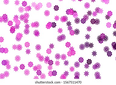 Light Pink, Blue vector cover with beautiful snowflakes. Modern geometrical abstract illustration with crystals of ice. New year design for your business advert.