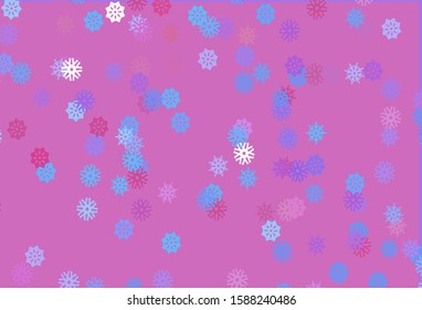 Light Pink, Blue vector cover with beautiful snowflakes. Blurred decorative design in xmas style with snow. New year design for your ad, poster, banner.