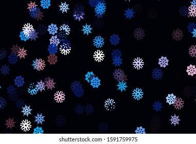 Light Pink, Blue vector cover with beautiful snowflakes. Glitter abstract illustration with crystals of ice. New year design for your ad, poster, banner.
