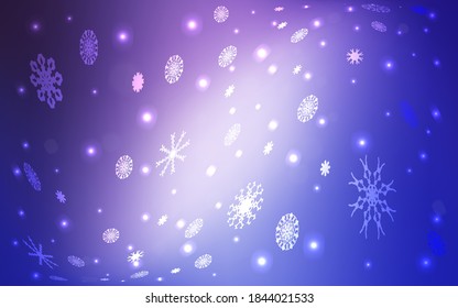 Funda vectorial azul rosa claro con bonitos copos de nieve. Ilustración de colores brillantes con nieve al estilo navideño. El patrón puede utilizarse para los folletos de año nuevo.