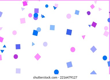 Light Pink, Blue vector cover in polygonal style with circles. Glitter abstract illustration with spheres, squares, lines. Template for wallpapers.