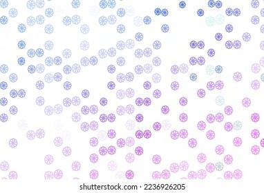 Funda vectorial azul rosa claro con bonitos copos de nieve. Ilustración abstracta brillante con cristales de hielo. Diseño de año nuevo para su anuncio de negocios.