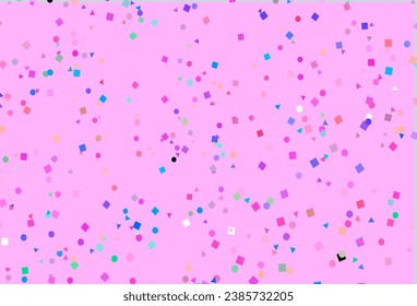 Tapa vectorial azul rosa claro en estilo poligonal con círculos. Ilustración con círculos coloridos, triángulos, rectángulos. Patrón de anuncios comerciales, folletos, folletos
