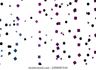 Tapa vectorial azul rosa claro en estilo poligonal con círculos. Ilustración abstracta con puntos coloridos, líneas, cubos. El patrón se puede usar para sitios web.