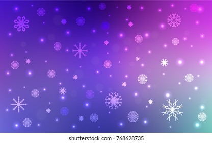 Light Pink, Blue vector cover with beautiful snowflakes. Decorative shining illustration with snow on abstract template. The pattern can be used for year new  websites.