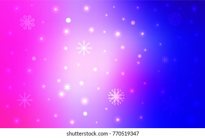 Light Pink, Blue vector cover with beautiful snowflakes. Modern geometrical abstract illustration with crystals of ice. New year design for your ad, poster, banner.