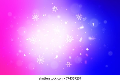 Light Pink, Blue vector cover with beautiful snowflakes. Snow on blurred abstract background with gradient. The pattern can be used for new year ad, booklets.