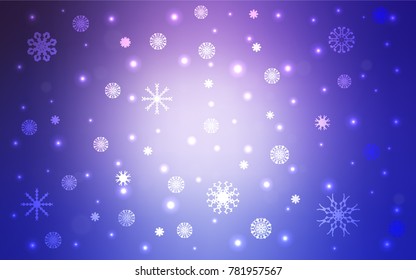 Light Pink, Blue vector cover with beautiful snowflakes. Shining colored illustration with snow in christmas style. The pattern can be used for new year leaflets.