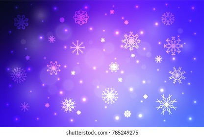 Light Pink, Blue vector cover with beautiful snowflakes. Blurred decorative design in xmas style with snow. The pattern can be used for new year leaflets.