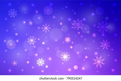 Light Pink, Blue vector cover with beautiful snowflakes. Blurred decorative design in xmas style with snow. The template can be used as a new year background.