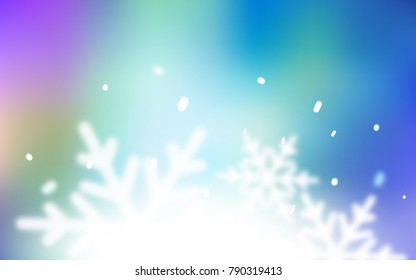 Light Pink, Blue vector cover with beautiful snowflakes. Blurred decorative design in xmas style with snow. The pattern can be used for new year leaflets.
