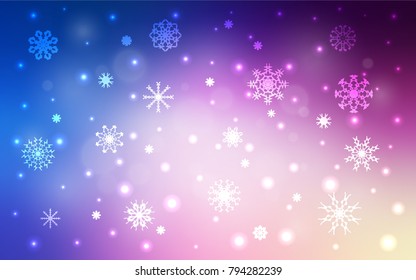 Light Pink, Blue vector cover with beautiful snowflakes. Blurred decorative design in xmas style with snow. New year design for your ad, poster, banner.