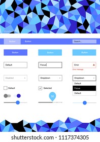 Light Pink, Blue vector design ui kit with mosaic. Colorful ui/ux kit with header consisted of triangles. This template you can use for landing pages.