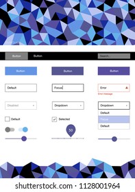 Light Pink, Blue vector design ui kit with mosaic. Web ui kit with abstract gradient triangles in its header. This template you can use for landing pages.
