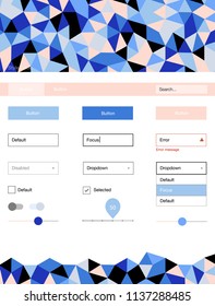 Light Pink, Blue vector design ui kit with mosaic. Web ui kit with abstract gradient triangles in its header. This template you can use for landing pages.